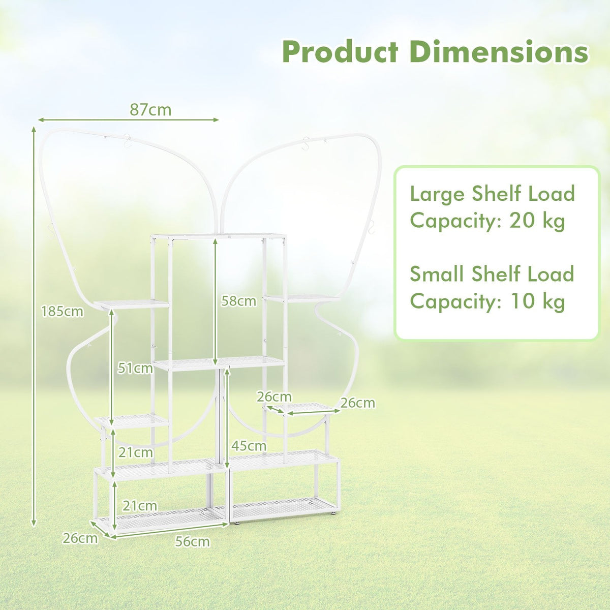 185 cm Tall Butterfly-Shaped 6-Tier Flowerpot Shelf-White