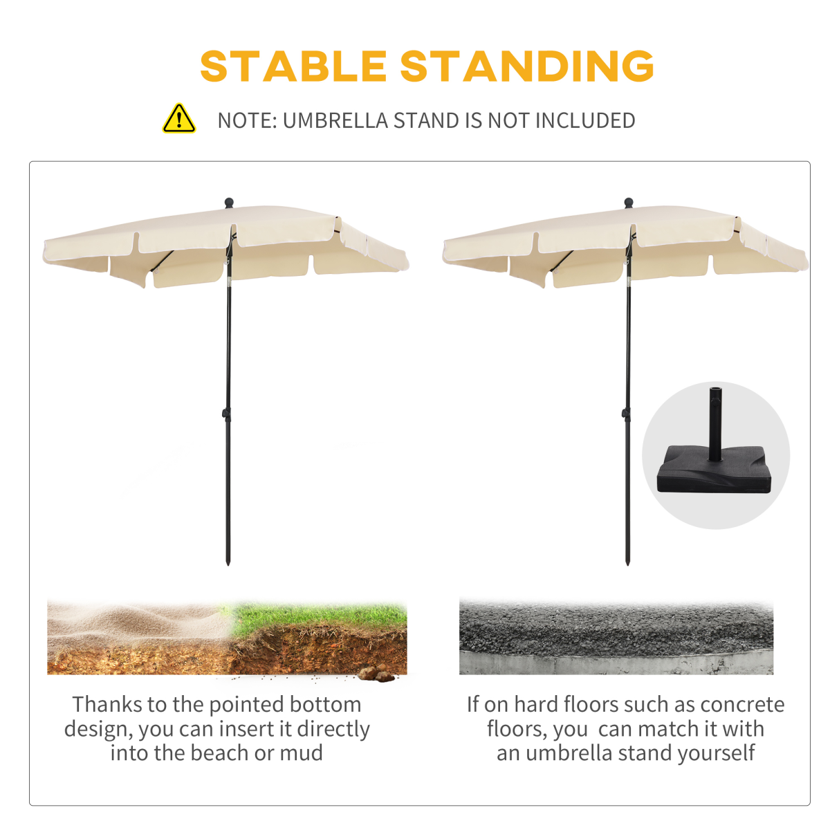 Aluminium Sun Parasol Garden Tilting Umbrellas Patio Rectangular, 2x1.25m, Beige
