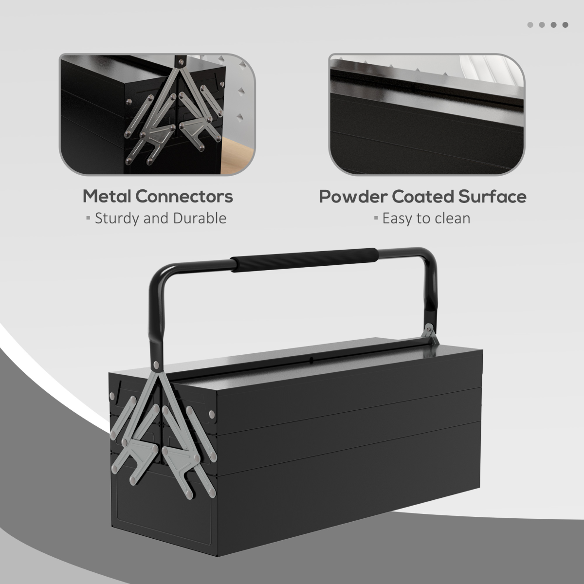 DURHAND 3 Tier Metal Toolbox with 5 Tray Carry Handle 56cmx20cmx34cm Black