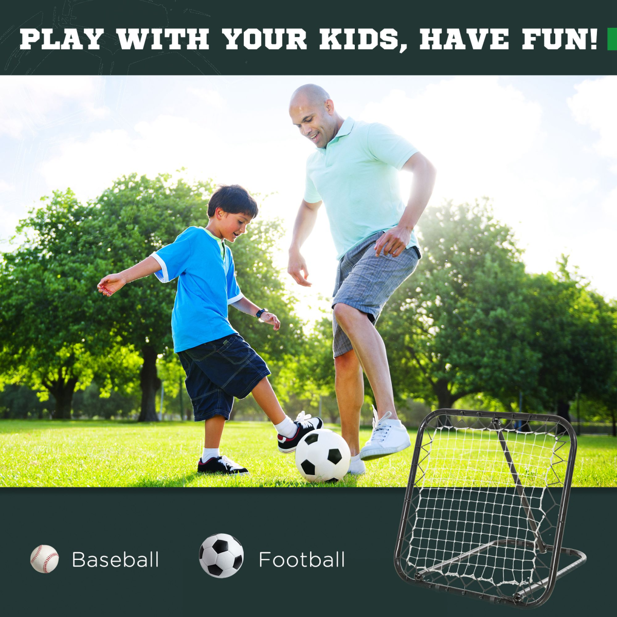 Angle Adjustable Rebounder Net Goal Training Set Football, Baseball HOMCOM