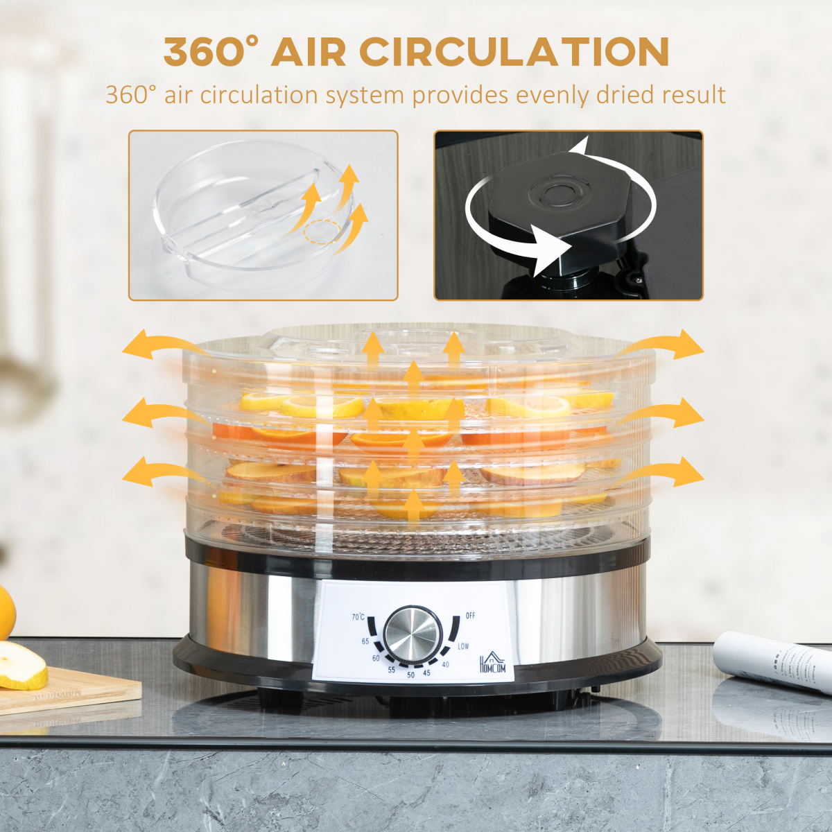 5 Tier Food Dehydrator 250W Stainless Steel Food Dryer Machine Silver