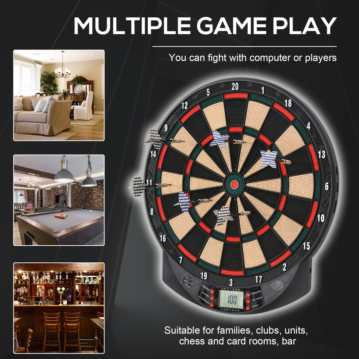 Electronic Dartboard 26 Games,185 Variations with 6 Darts Ready-to-Play