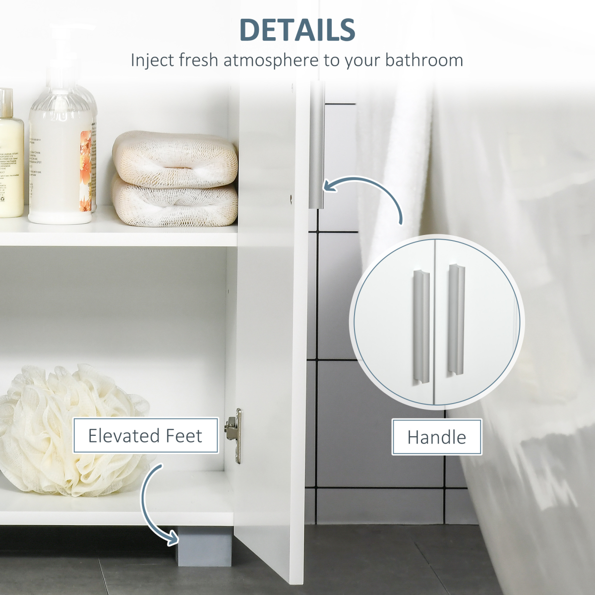 Modern Bathroom Floor Cabinet,  with 3 Tier Shelves, White