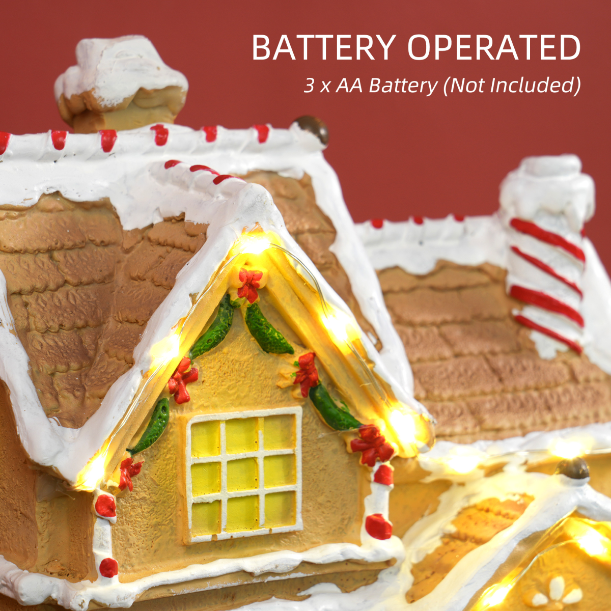 HOMCOM Lighted and Musical Christmas Candy House with Gingerbread Man Brown