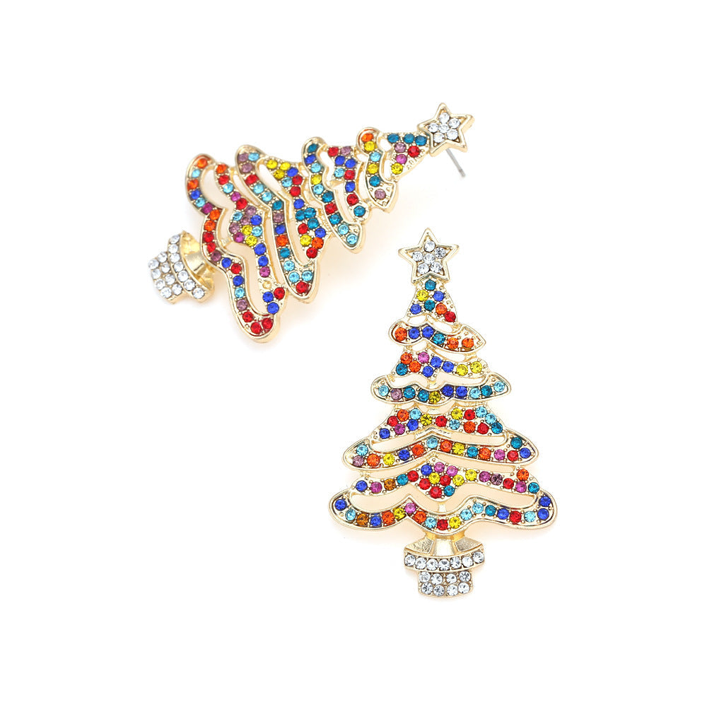 Hollow Out Christmas Tree Earrings With Diamonds