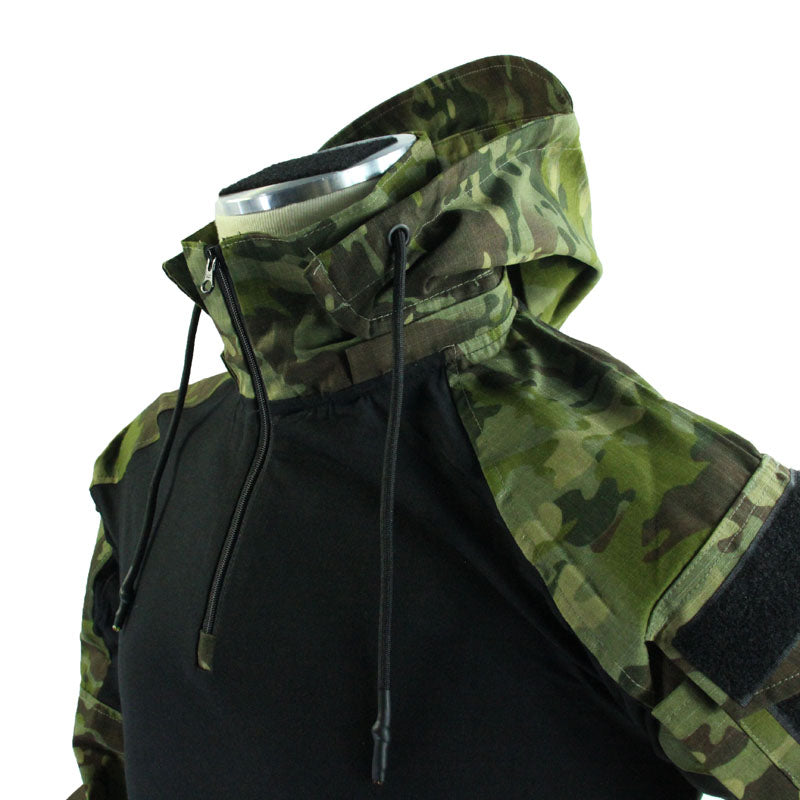 Detachable Hood With Zipper, CTP-style Long-sleeve Tactical Top