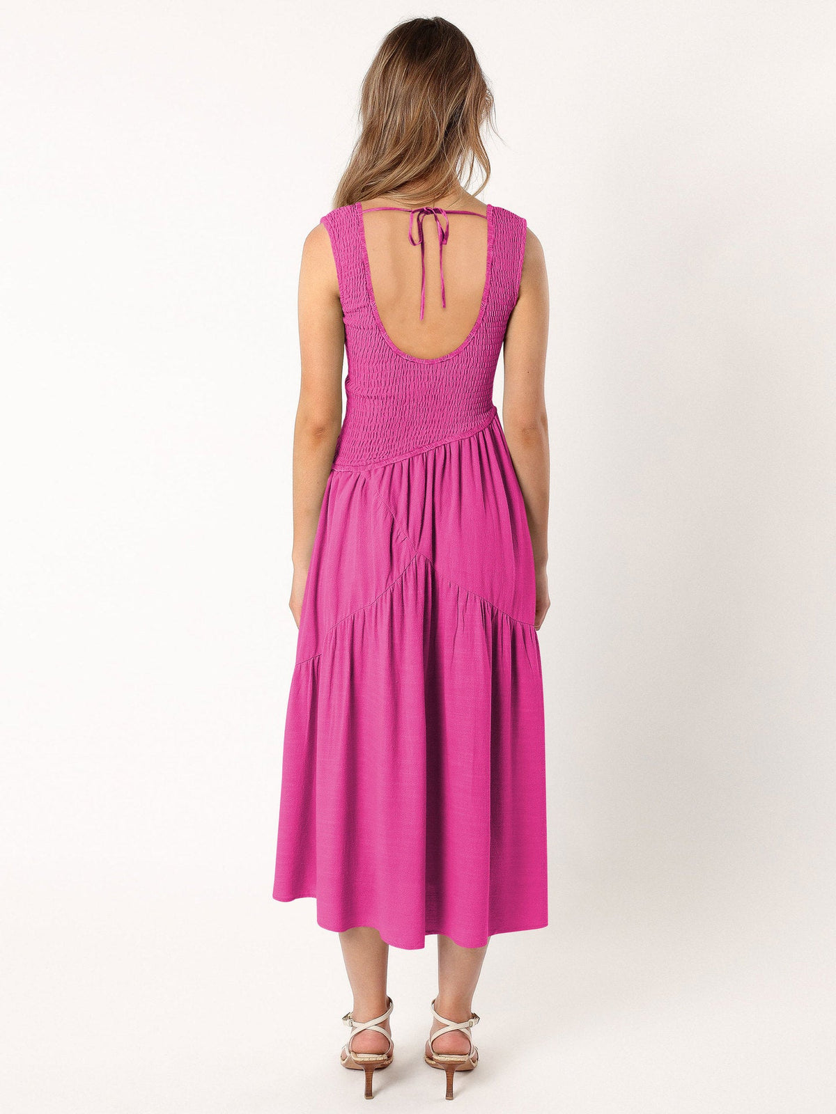 Embroidered Smocked Puff-Sleeve Maxi Dress Ivory