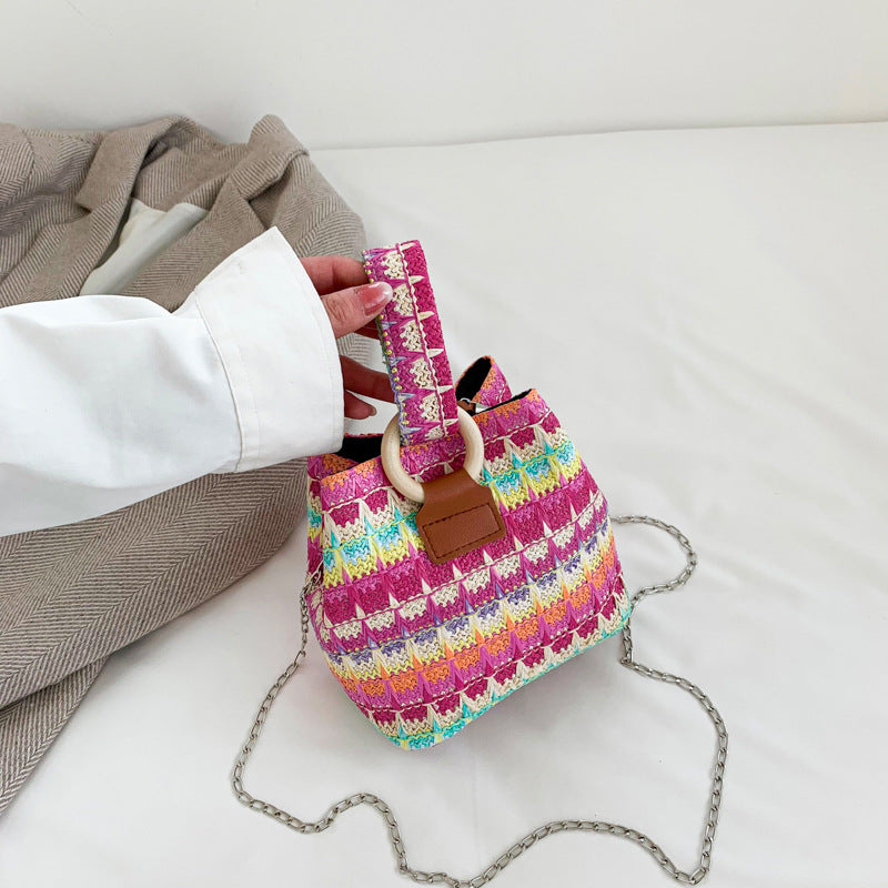 Spring Shoulder Fashion Simple Chain Bucket Bag