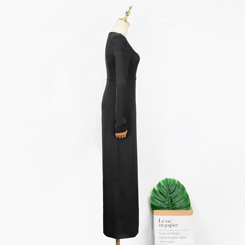 Black Long Sleeved Square Neck Dress For Women