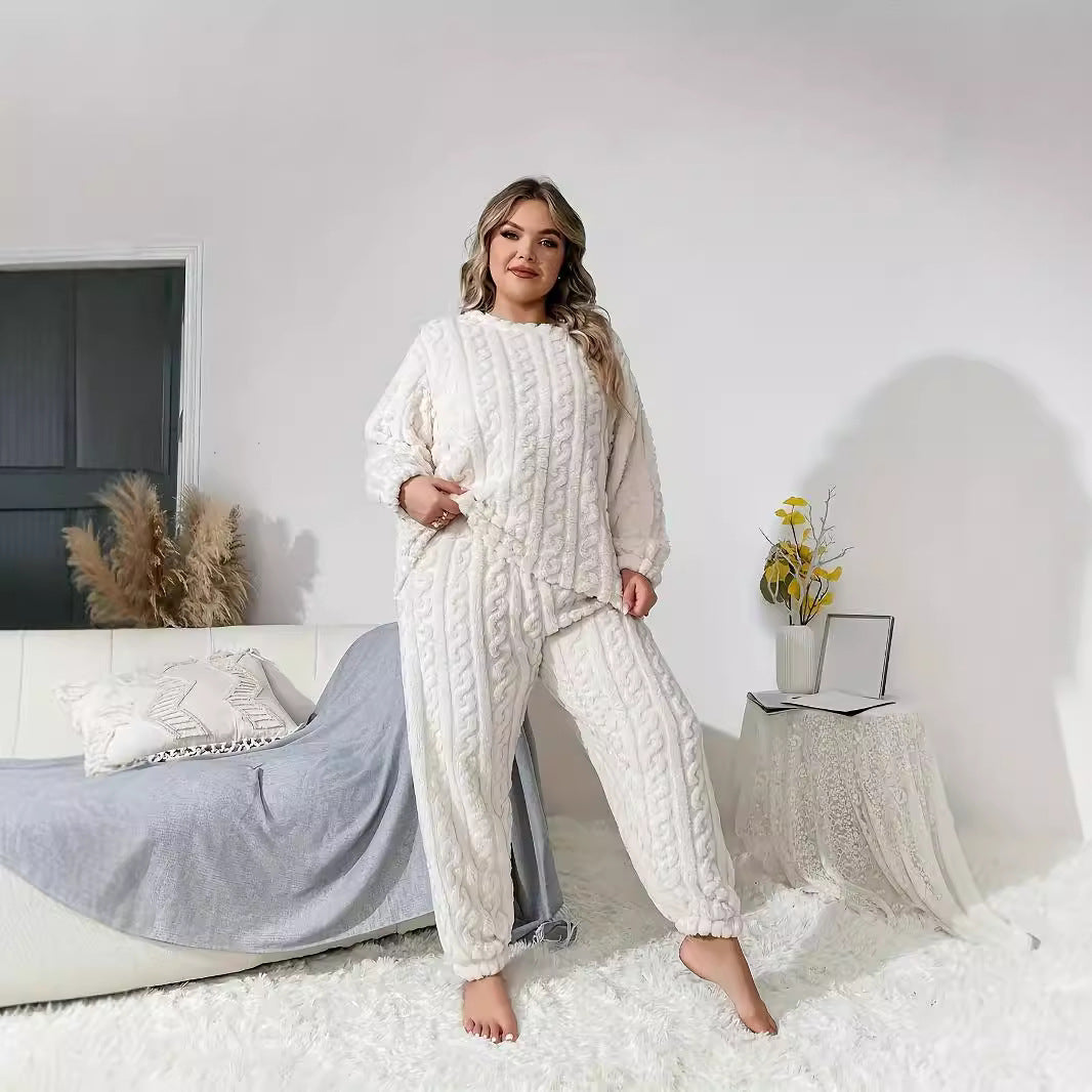 Women's Plush Crew Neck Casual Long Sleeve Two-piece Pants