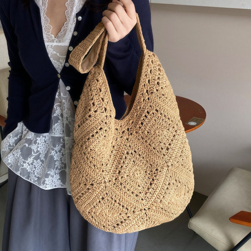Hand-woven Bag Wool Crochet Cute Sunflower Since Shoulder Tote
