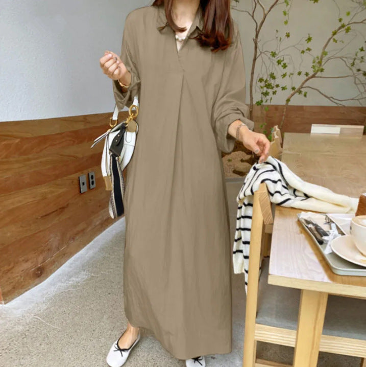 New Solid-color Turn-down CollarCotton-linen Long-sleeve