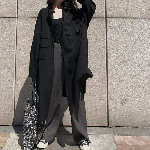 Spring Solid Color Single-breasted Batwing Sleeve Mid-length Long Sleeve Trench Coat Women