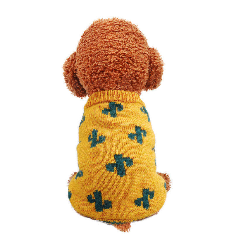 Pet Dog Cat Warm And Comfortable Turmeric Cactus Sweater