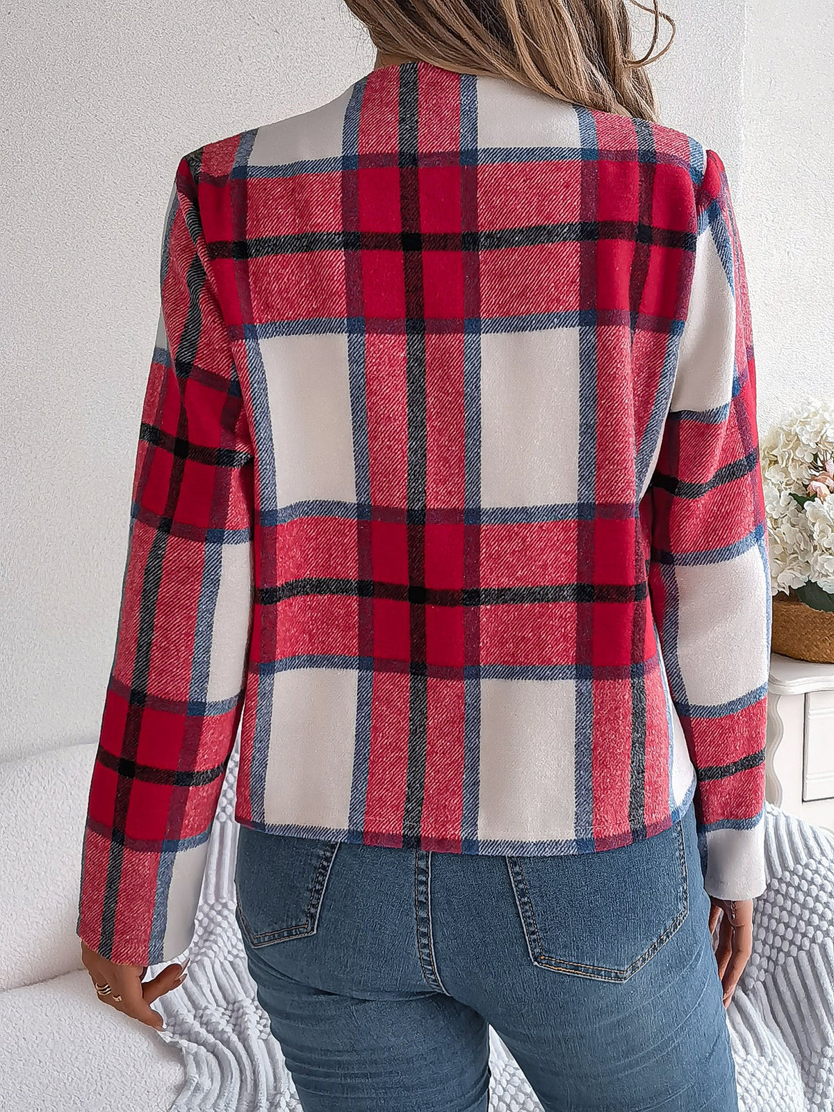 Women's Casual Plaid Long Sleeve Tweed Set