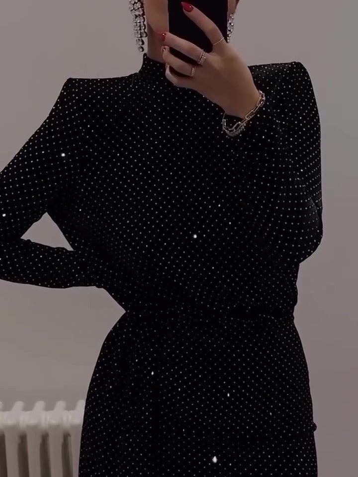 Black Diamond Backless Long Sleeve Mini Dress
