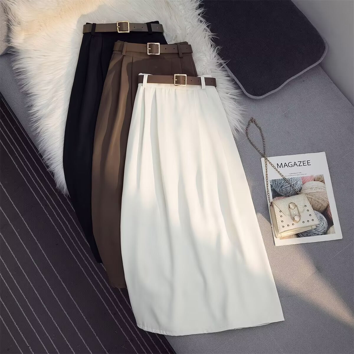 Summer High Waist Drooping Large Skirt Over-the-knee Skirt Women