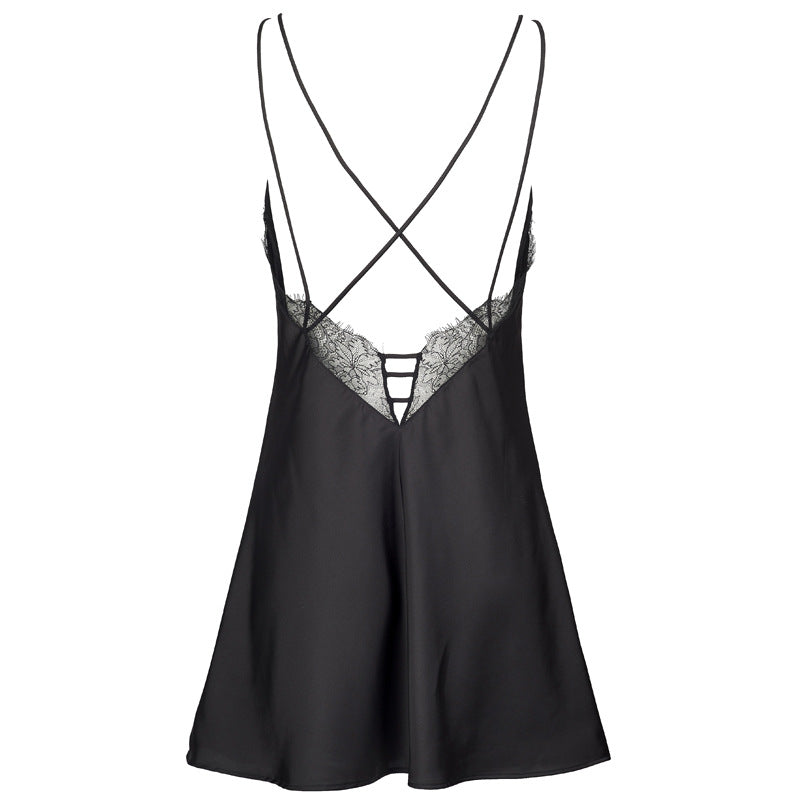 V-neck Sleeveless Comfortable Nightdress For Women Black And White