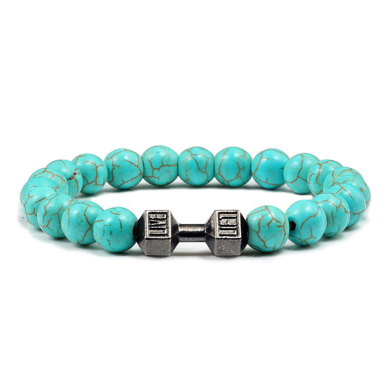 Turquoise Energy Healing Bracelet - Gun Black Barbell Bead Bracelet for Men & Women | Natural Stone Jewelry