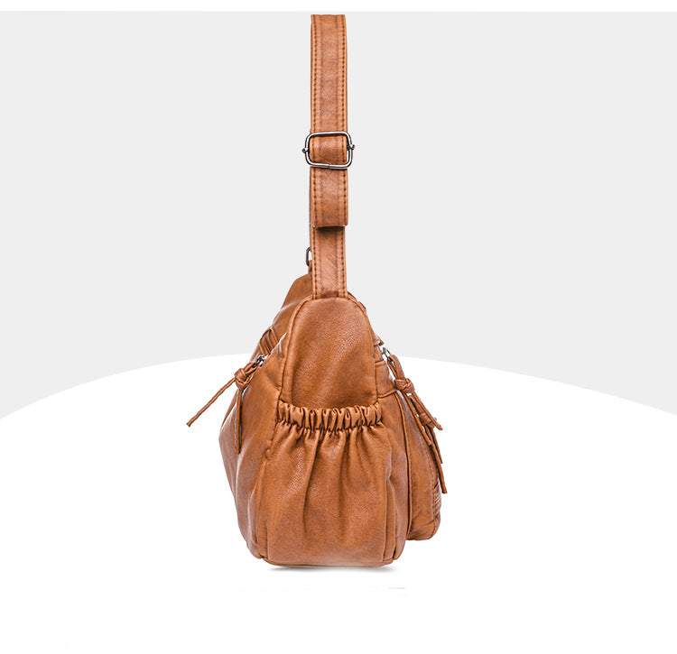 Fashion Solid Color Soft Leather Large Capacity Diagonal Bag