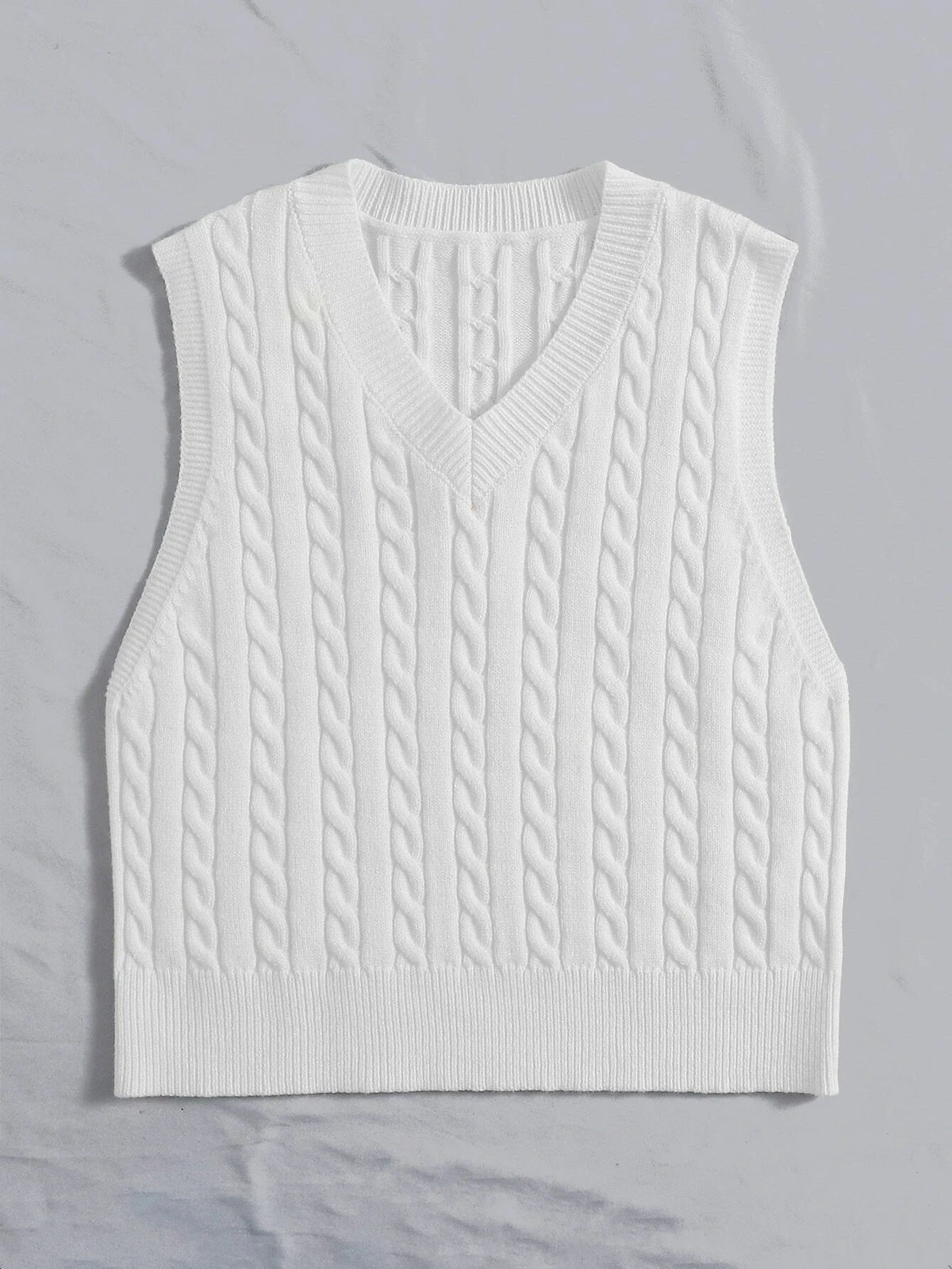 SpringSummer Knitted Cabled Vest Pullover With V-Neck