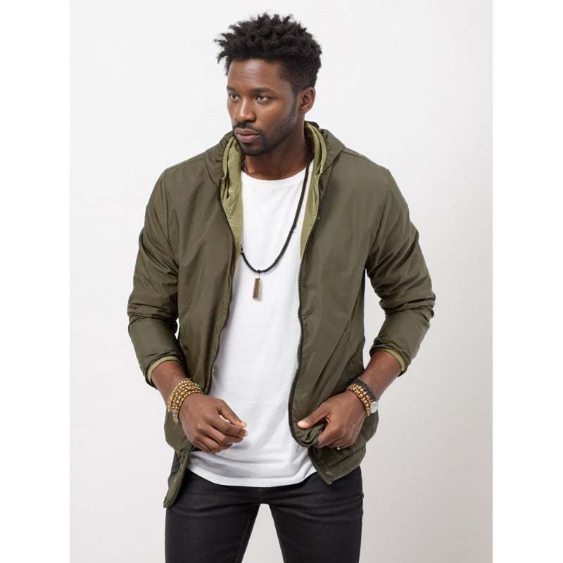 Mens Clothing Solid Color Zipper Reversible Trendy Coat