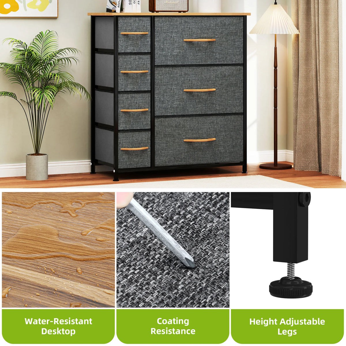 7 Drawer Fabric Dresser Storage Home Organiser Steel Frame Wood Chest Bedroom