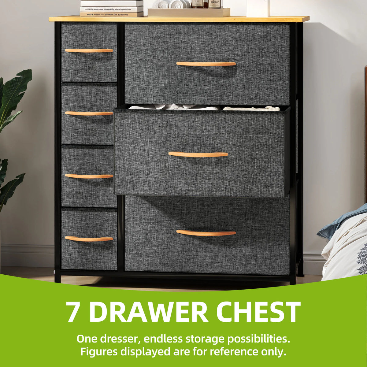 7 Drawer Fabric Dresser Storage Home Organiser Steel Frame Wood Chest Bedroom