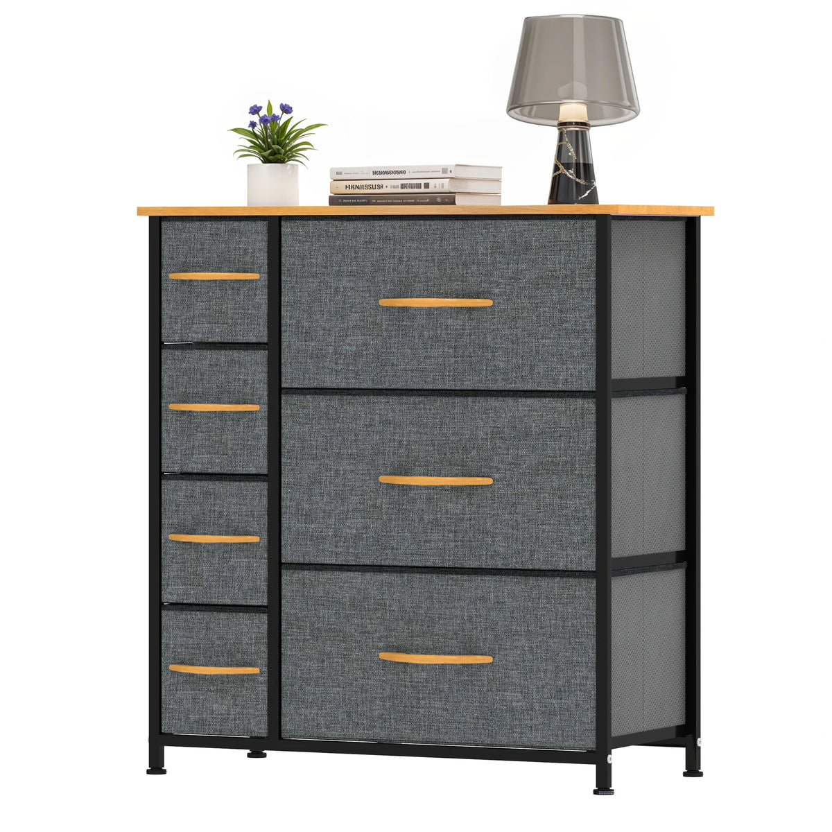7 Drawer Fabric Dresser Storage Home Organiser Steel Frame Wood Chest Bedroom