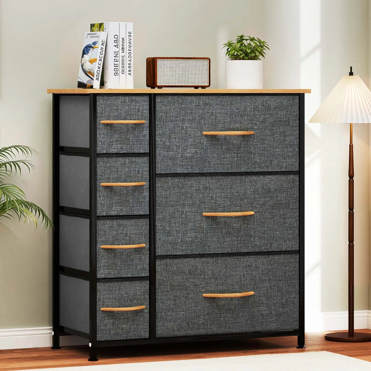 7 Drawer Fabric Dresser Storage Home Organiser Steel Frame Wood Chest Bedroom