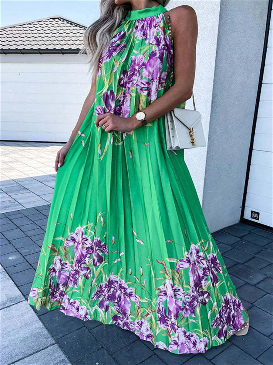 Women's Round Neck Off Shoulder Trend Print Dress