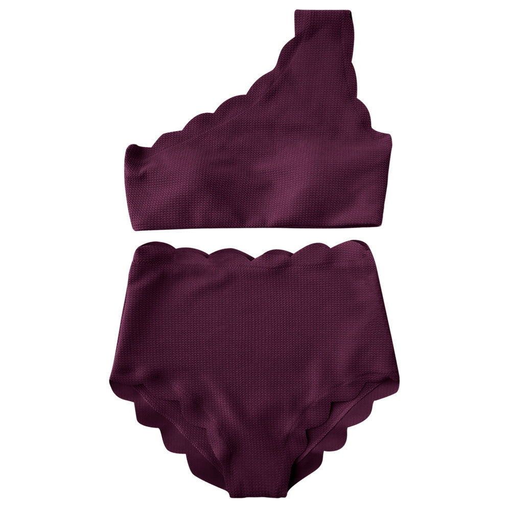 European And American-style Petal-patterned Sexy Off-shoulder High-waist Bikini