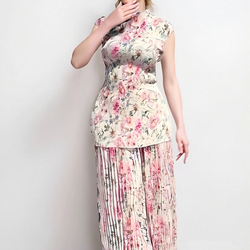 Long Sleeve Printed Chiffon Midi Dress | High Waist | S–3XL