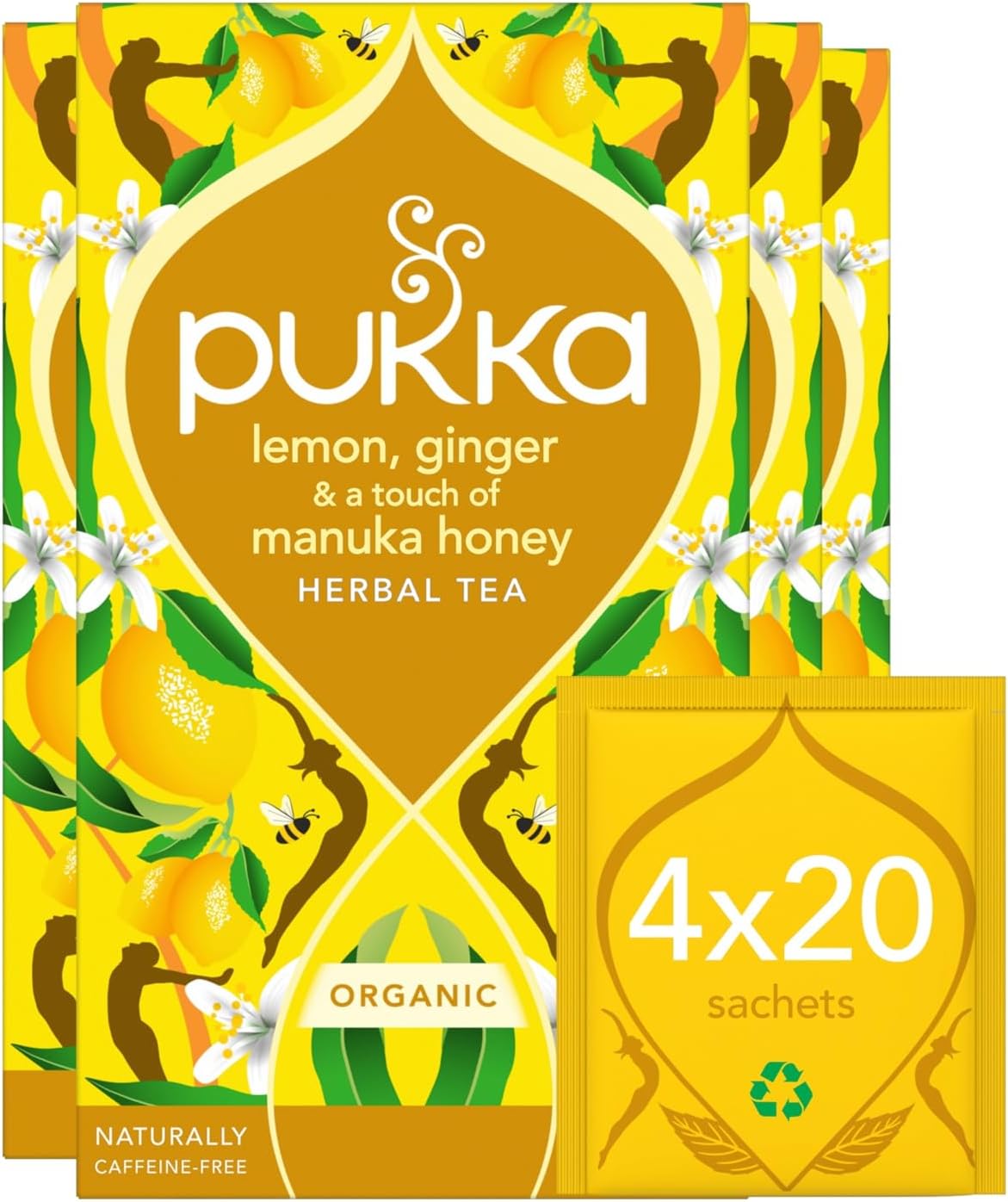 4 x Pukka Bio Zitrone Ingwer Manuka-Honig Tee 20 Beutel