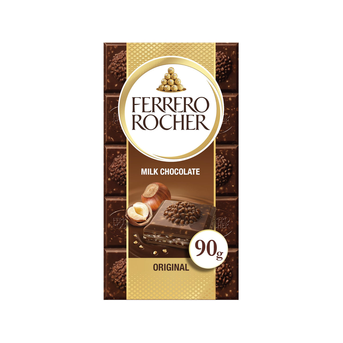 Ferrero Rocher White Chocolate with Crunchy Whole Hazelnut and Cocoa Filling, 90g
