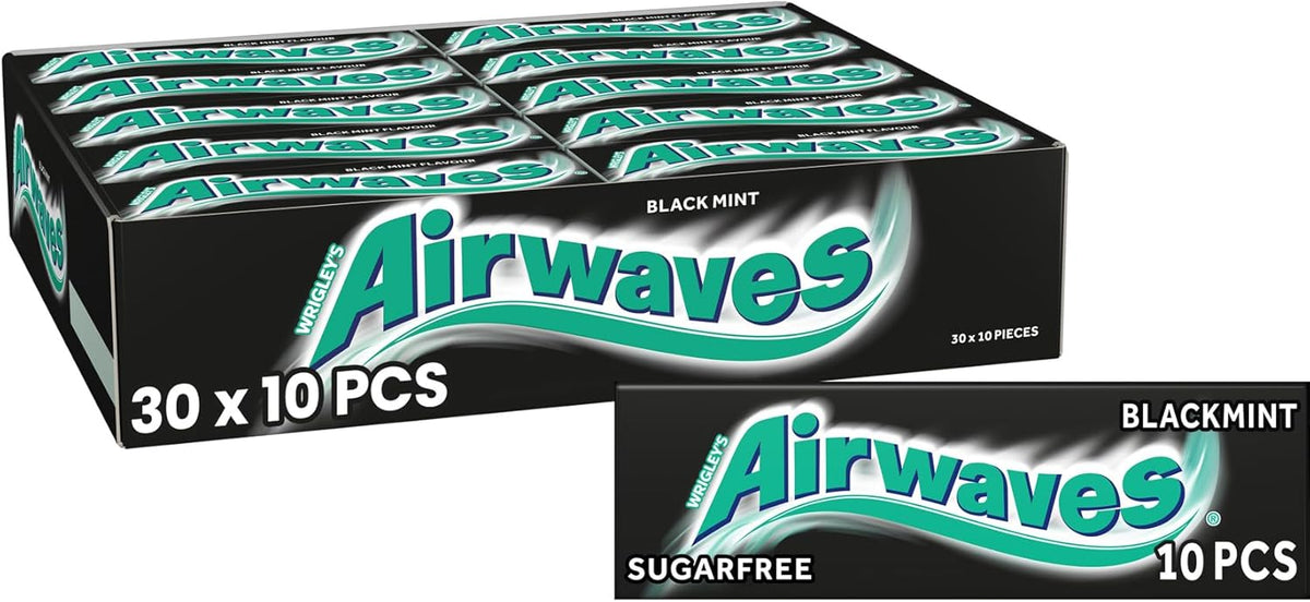 30 x Airwaves Black Mint Geschmacks Zuckerfreier Kaugummi 10 Stück