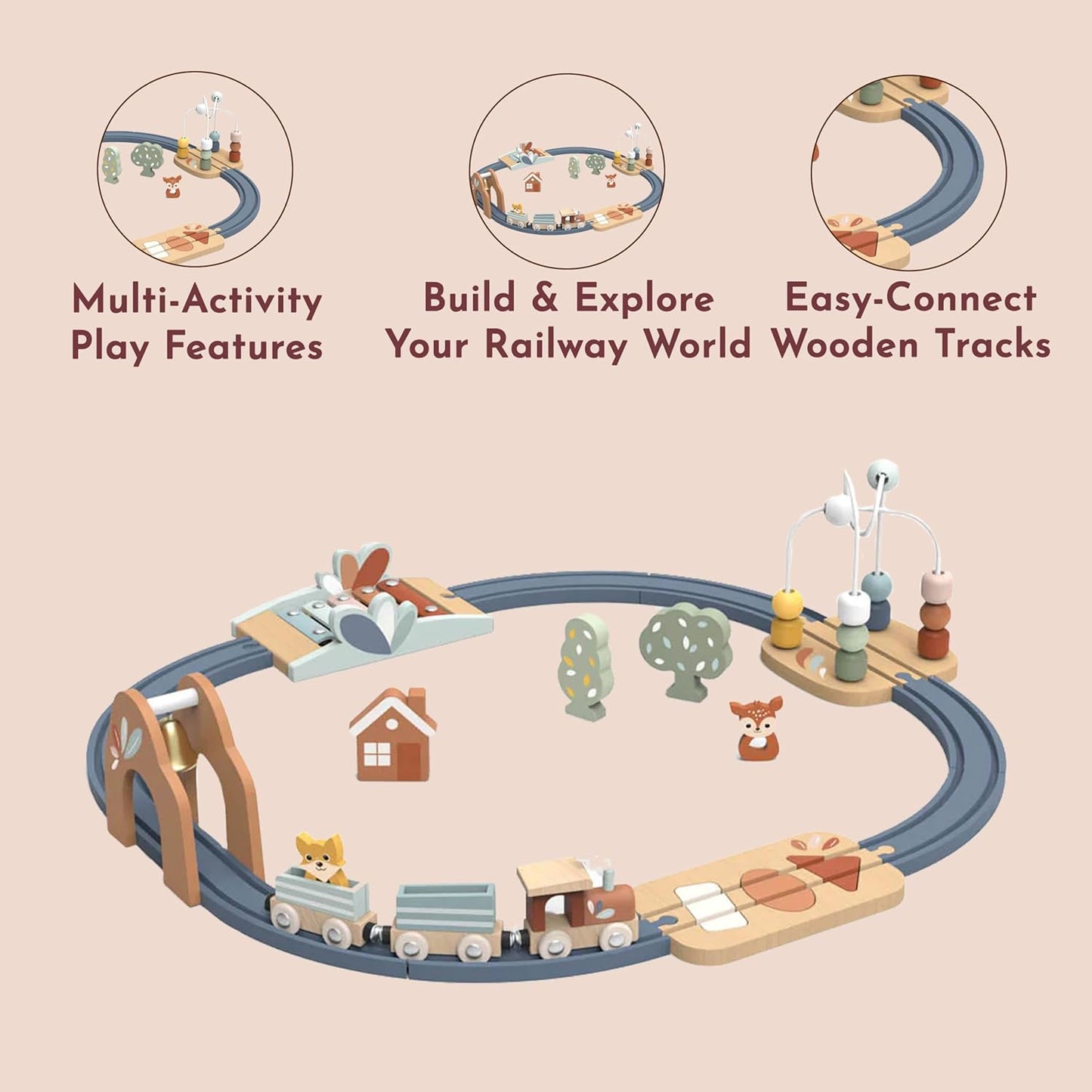 Speedy Monkey Multi-Activity Wooden Train Railway Set