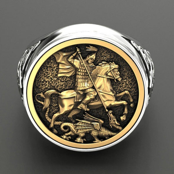 Men's Domineering Knight Silver Plated Finger Ring Day Gift