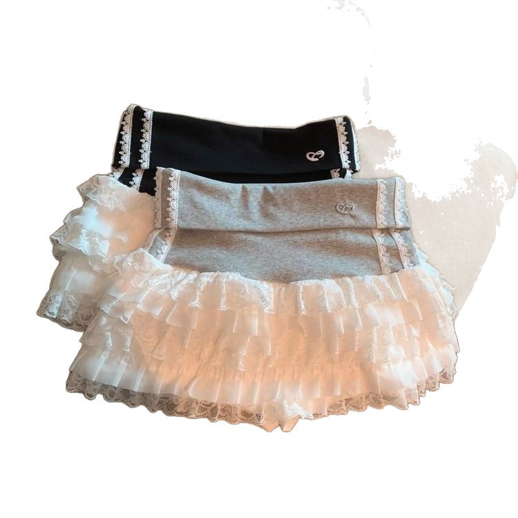 Ballet-style Pure Yet Seductive Lace-spliced Bubble Skirt