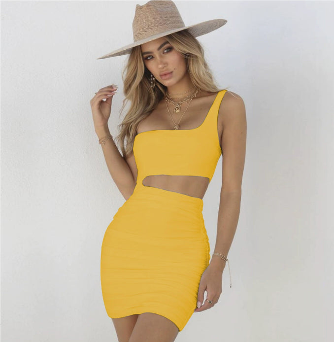 Slim One-shoulder Short Dress Sexy Fashion Hollow Mini Dresses For Women