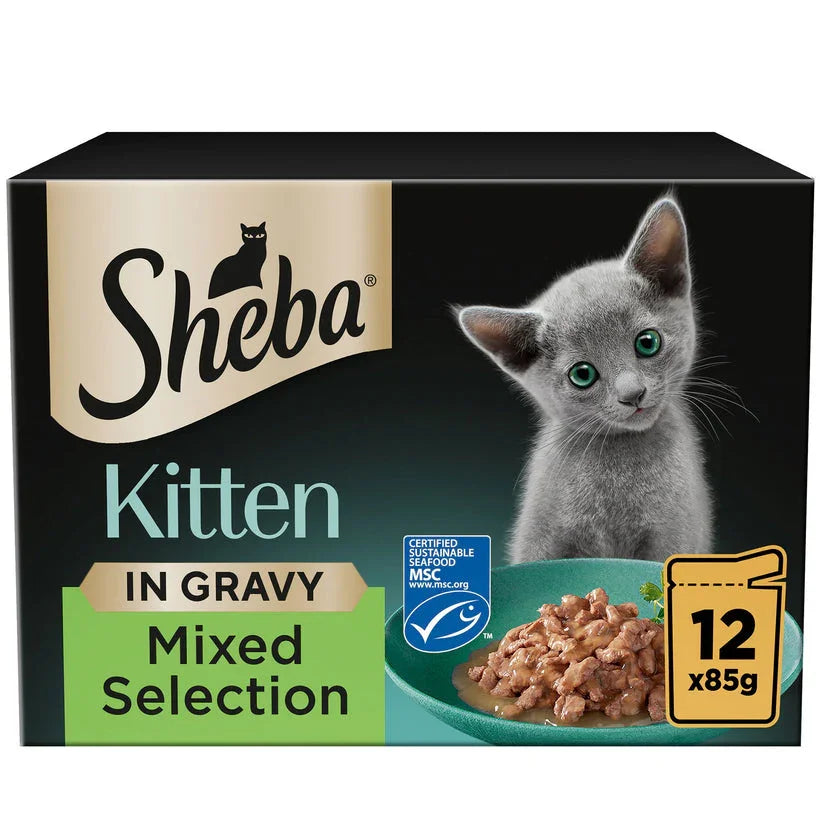 Sheba Mixed Selection Kitten Wet Cat Food in Gravy 12 x 85g Pouch - Case of 4