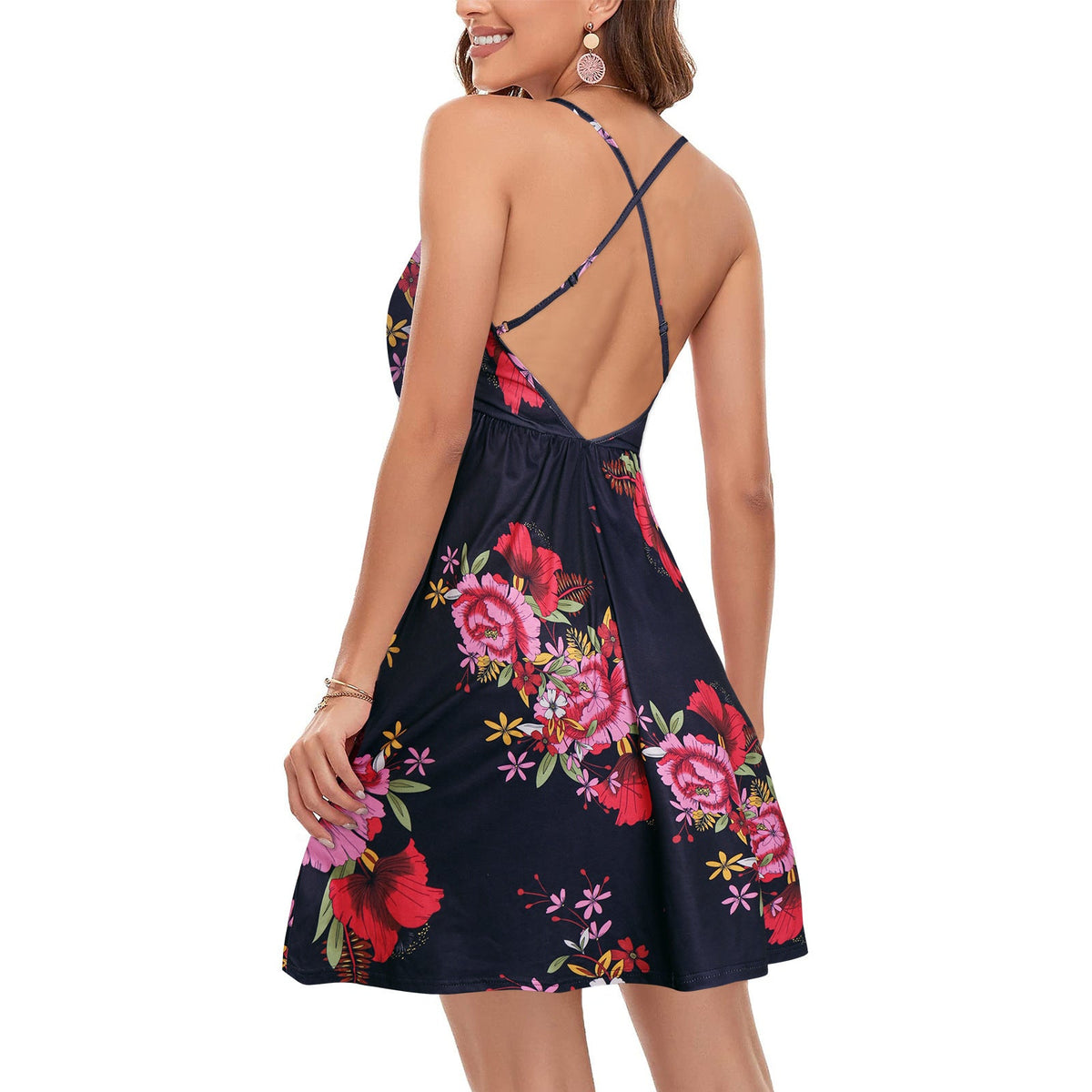 New Sling Print Backless V-Neck Dress