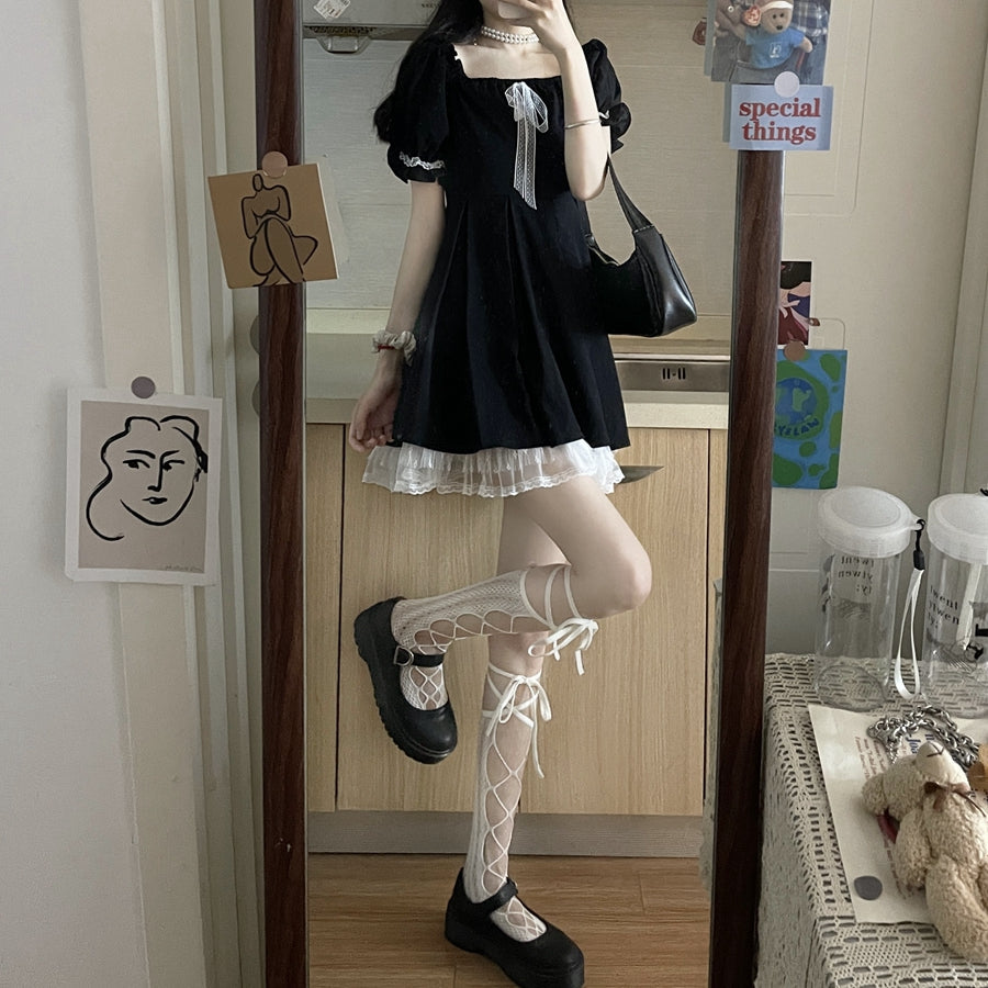 Black Waist Puffy Dress Women's Summer