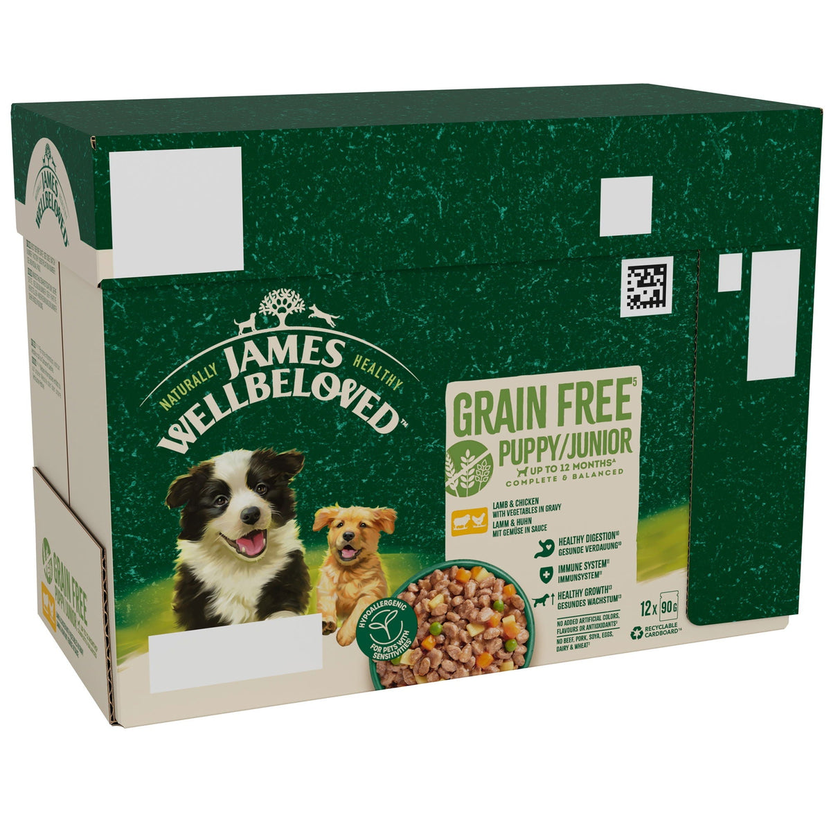 James Wellbeloved Puppy Grain Free Lamb & Chicken in Gravy Wet Dog Food Pouches 12 x 90g