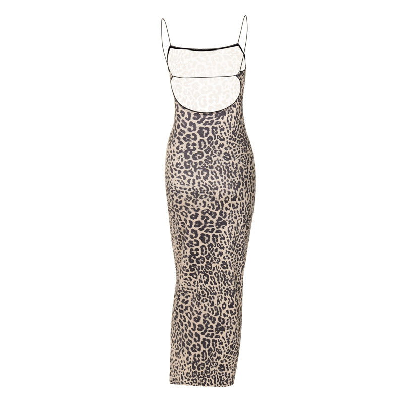 Women's Summer Fashion Printed Backless Slim Fit Sling Dress