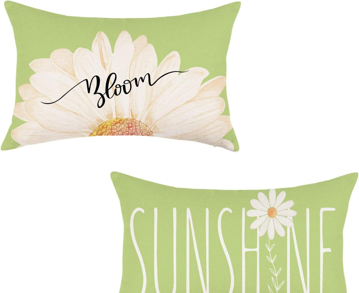 Ice Cream Flower Linen Print Lumbar Cushion Cover