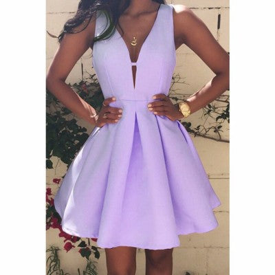 Backless Zipper Deep V-neck Sleeveless Fashion New Dress