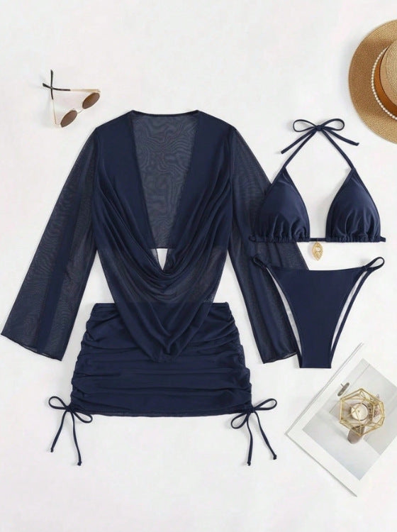 European And American Women's Sexy Blouse Lace-up Bikini Suit