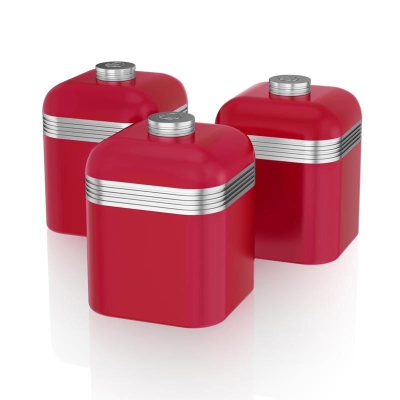 Swan Retro Set of 3 Canisters Red