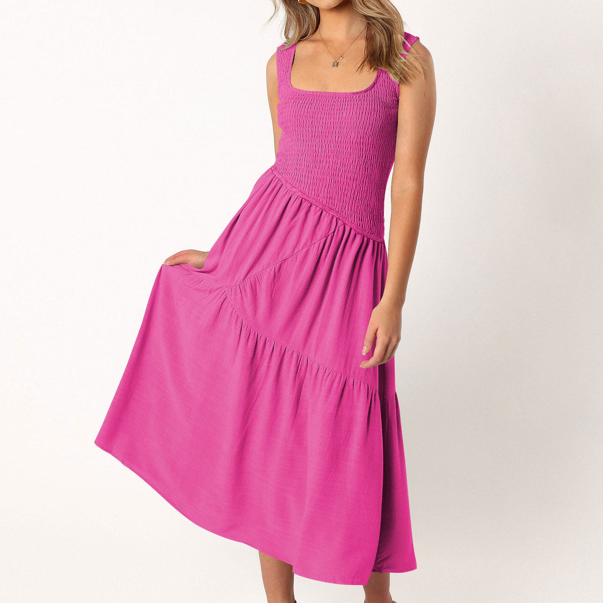 Embroidered Smocked Puff-Sleeve Maxi Dress Ivory